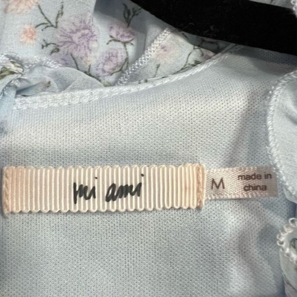 Miami Light Blue Floral Puff Sleeve V Neck Ruffled Tiers Dress Sz M - Picture 3 of 4